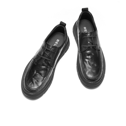 百丽质感商务皮鞋男2025新款冬季复古抓纹牛皮休闲鞋A2192DM5