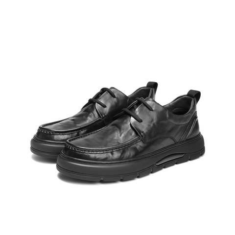 百丽质感商务皮鞋男2025新款冬季复古抓纹牛皮休闲鞋加绒A2192DM5