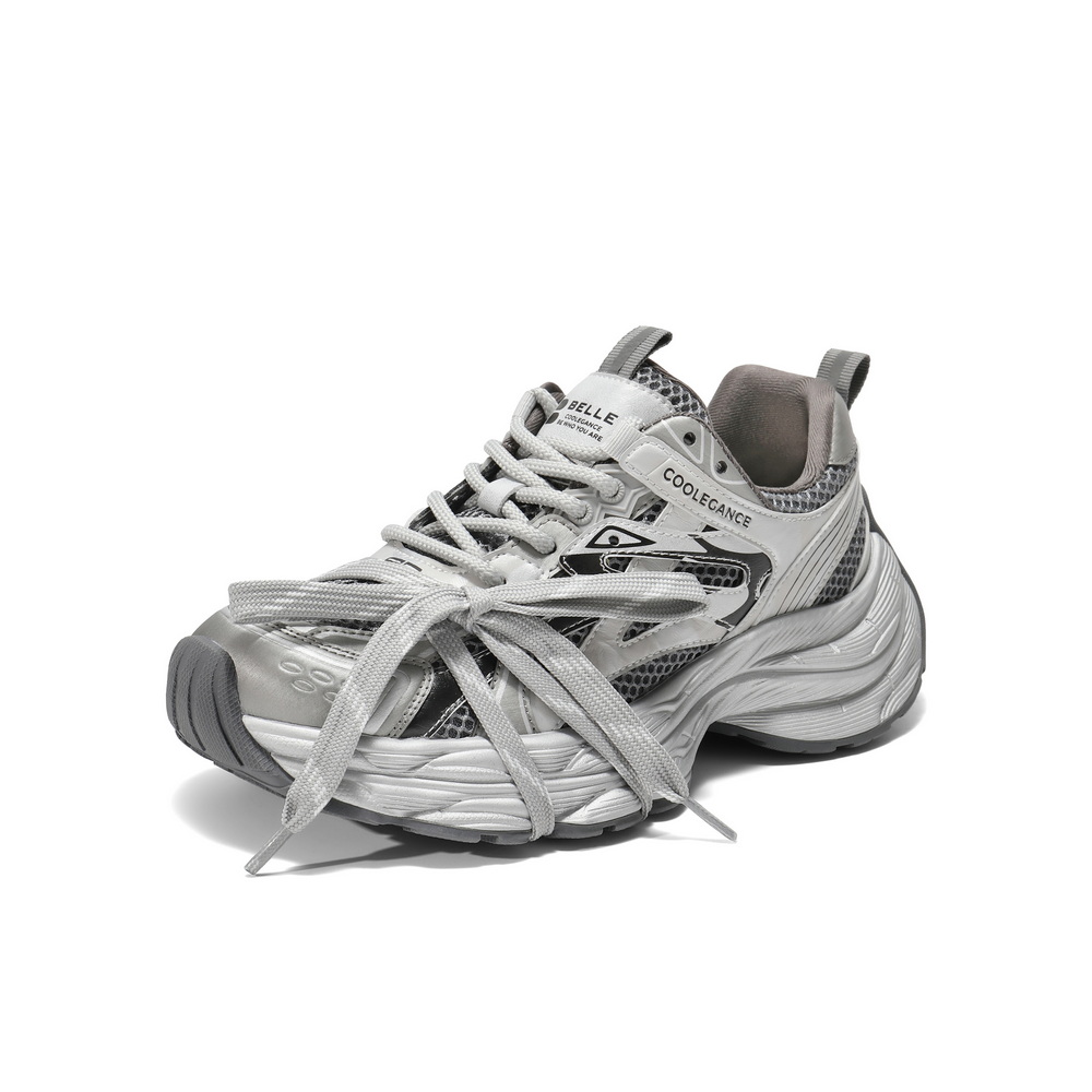 百丽潮酷拼接面老爹鞋女2025秋新商场同款厚底增高休闲鞋E7G1DCM5