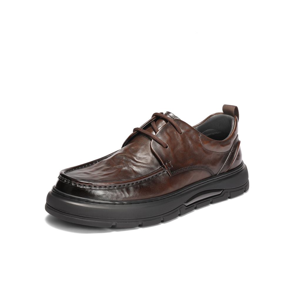 百丽质感商务皮鞋男2025新款冬季复古抓纹牛皮休闲鞋A2192DM5