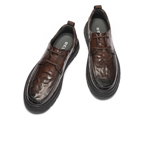 百丽质感商务皮鞋男2025新款冬季复古抓纹牛皮休闲鞋A2192DM5