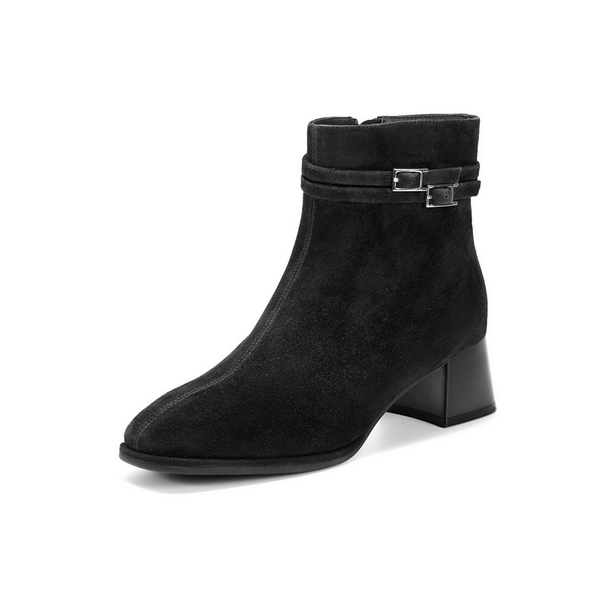 百丽复古绒面时装靴女2025冬新商场同款真皮优雅高跟短靴E5X1DDD5