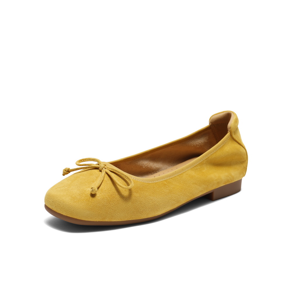 百丽绒面平跟单鞋女2025秋新商场同款真皮软底可翻折便鞋E1E1DCQ5