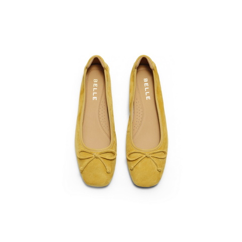 百丽绒面平跟单鞋女2025秋新商场同款真皮软底可翻折便鞋E1E1DCQ5