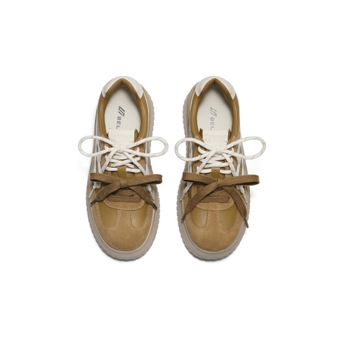 百丽时尚爱心小白板鞋女2025秋新厚底增高双鞋带休闲鞋B2906CM5