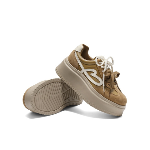 百丽时尚爱心小白板鞋女2025秋新厚底增高双鞋带休闲鞋B2906CM5