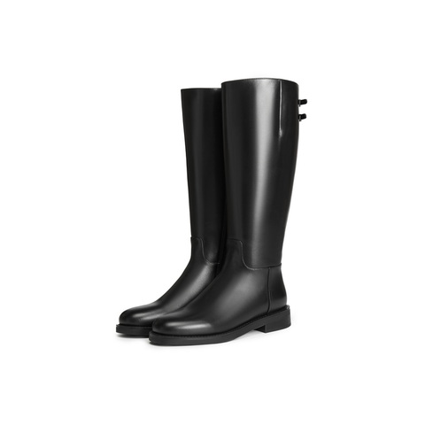 百丽简约百搭骑士靴女2025冬新商场同款质感真皮长筒靴E4G1DDG5