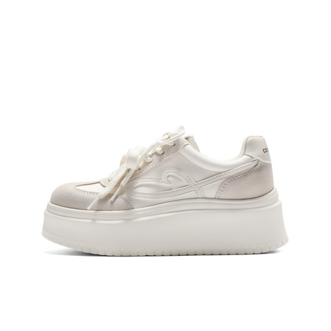 百丽时尚爱心小白板鞋女2025秋新厚底增高双鞋带休闲鞋B2906CM5