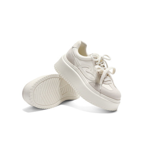 百丽时尚爱心小白板鞋女2025秋新厚底增高双鞋带休闲鞋B2906CM5