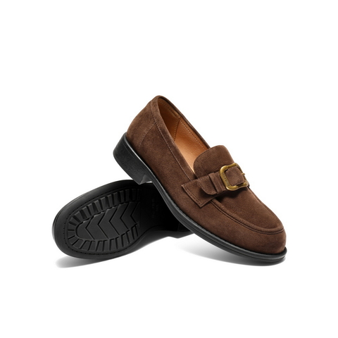 百丽复古风乐福鞋女2025秋新真皮时尚皮带扣通勤单鞋B2885CA5