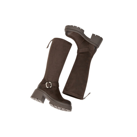 百丽复古潮酷弹力靴女2025冬新商场同款粗跟增高弹力高靴E5H1DDG5