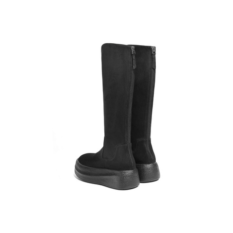 百丽复古简约弹力靴女2025冬新厚底增高休闲弹力高靴B2822DG5