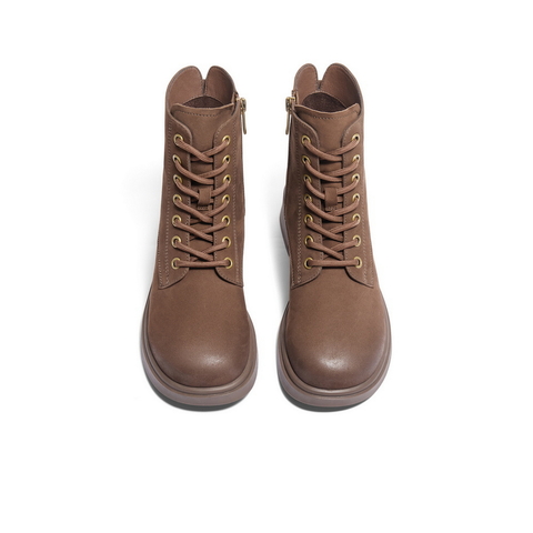 百丽时尚粗跟马丁靴女2025冬新商场同款真皮舒适短靴3NW40DD5