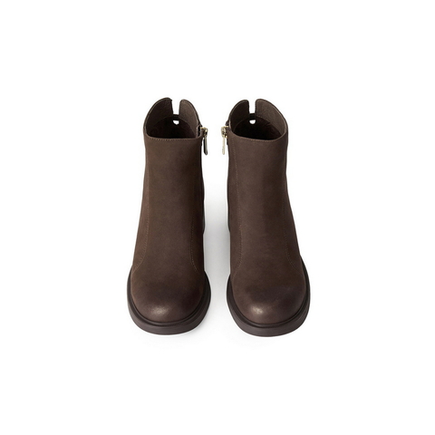 百丽复古擦色时装靴女2025冬新商场同款真皮优雅高跟短靴E4X1DDD5