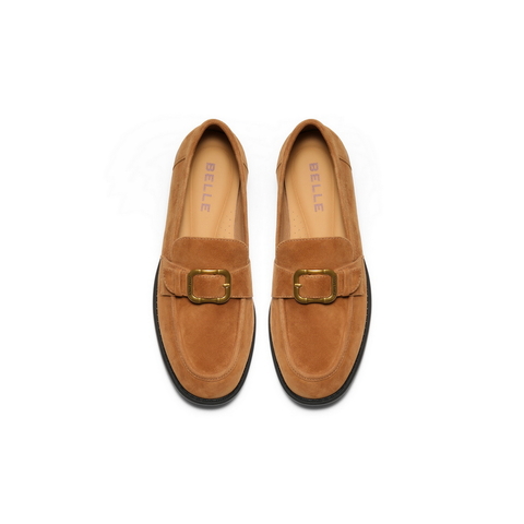 百丽复古风乐福鞋女2025秋新真皮时尚皮带扣通勤单鞋B2885CA5