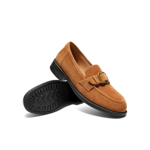 百丽复古风乐福鞋女2025秋新真皮时尚皮带扣通勤单鞋B2885CA5