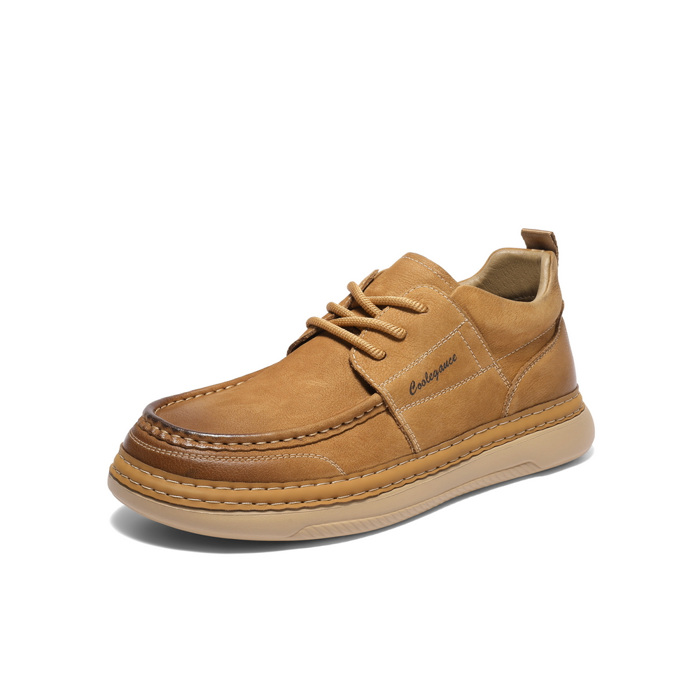 百丽高帮休闲工装鞋男2025冬季新牛皮革复古潮搭板鞋加绒A2184DM5