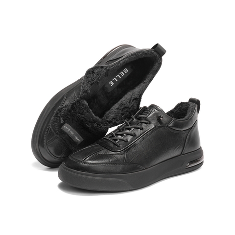 百丽高帮板鞋男2025新款冬季商场同款牛皮革厚底休闲鞋8WB01DM5