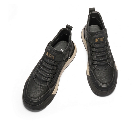 百丽高帮休闲板鞋男2025新款冬季商场同款厚底套脚工装鞋8WQ01DD5