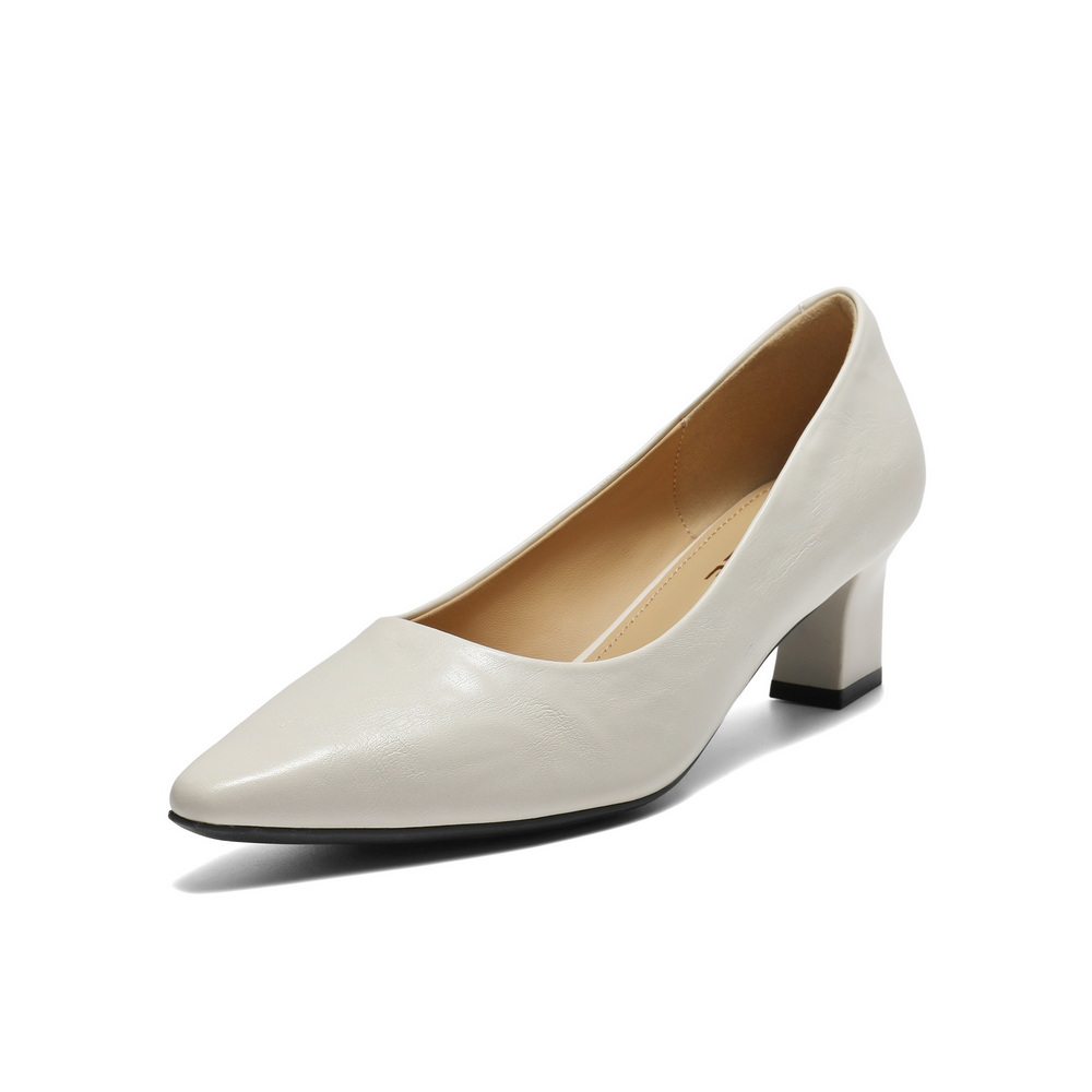 百丽质感抓皱高跟单鞋女2025秋新气质尖头通勤浅口单鞋B2784CQ5