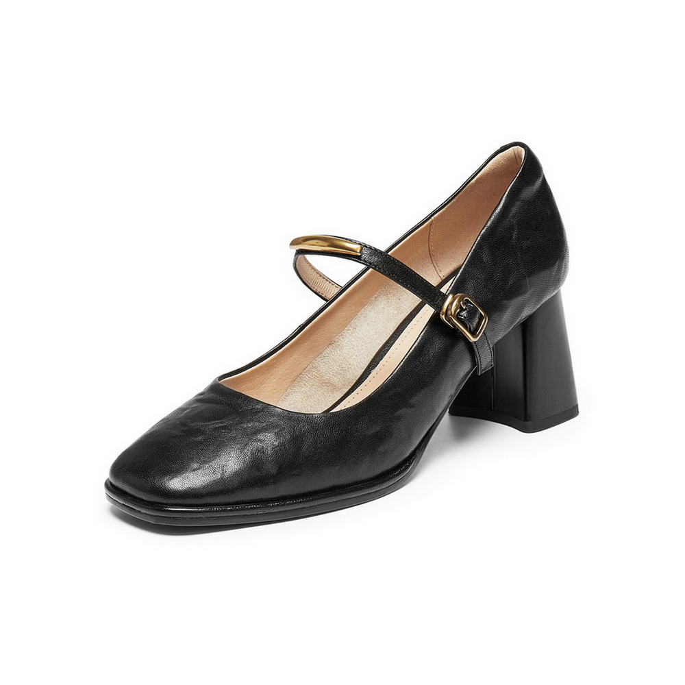 百丽复古时装玛丽珍鞋女2025秋新真皮粗跟增高单鞋B2806CQ5