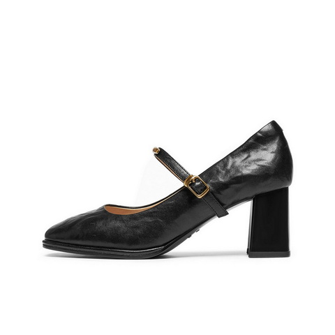 百丽复古时装玛丽珍鞋女2025秋新真皮粗跟增高单鞋B2806CQ5