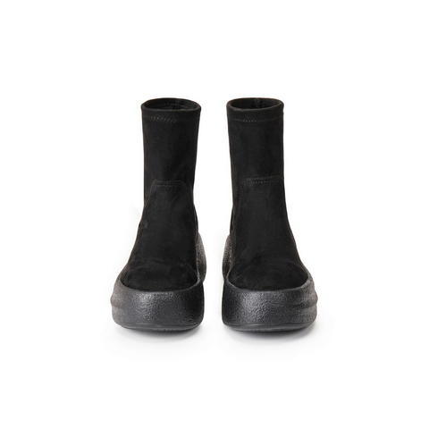 百丽简约复古绒面感弹力靴女2025冬新厚底增高弹力短靴B2821DZ5