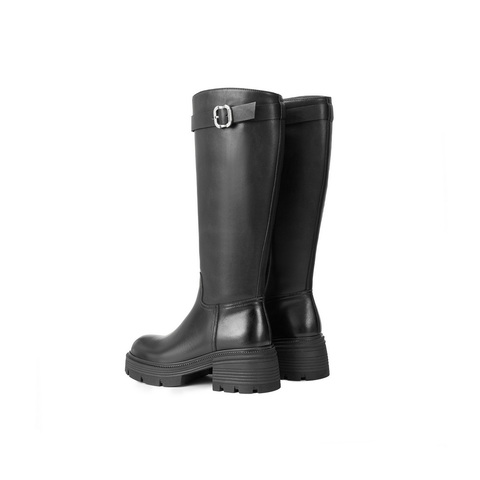 百丽复古时尚骑士靴女2025冬新商场同款真皮厚底高筒靴E6A1DDG5