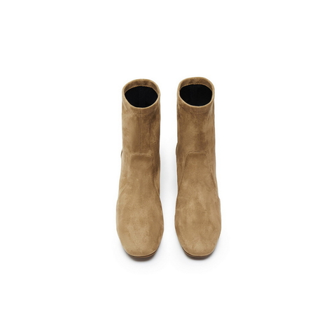 百丽复古气质时装靴女2025冬新商场同款优雅粗高跟短靴E5P1DDZ5