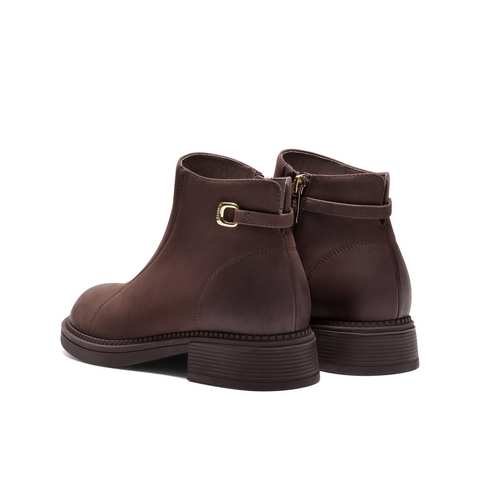 百丽复古褶皱面时装靴女2025冬新商场同款真皮粗跟短靴E4Y1DDD5