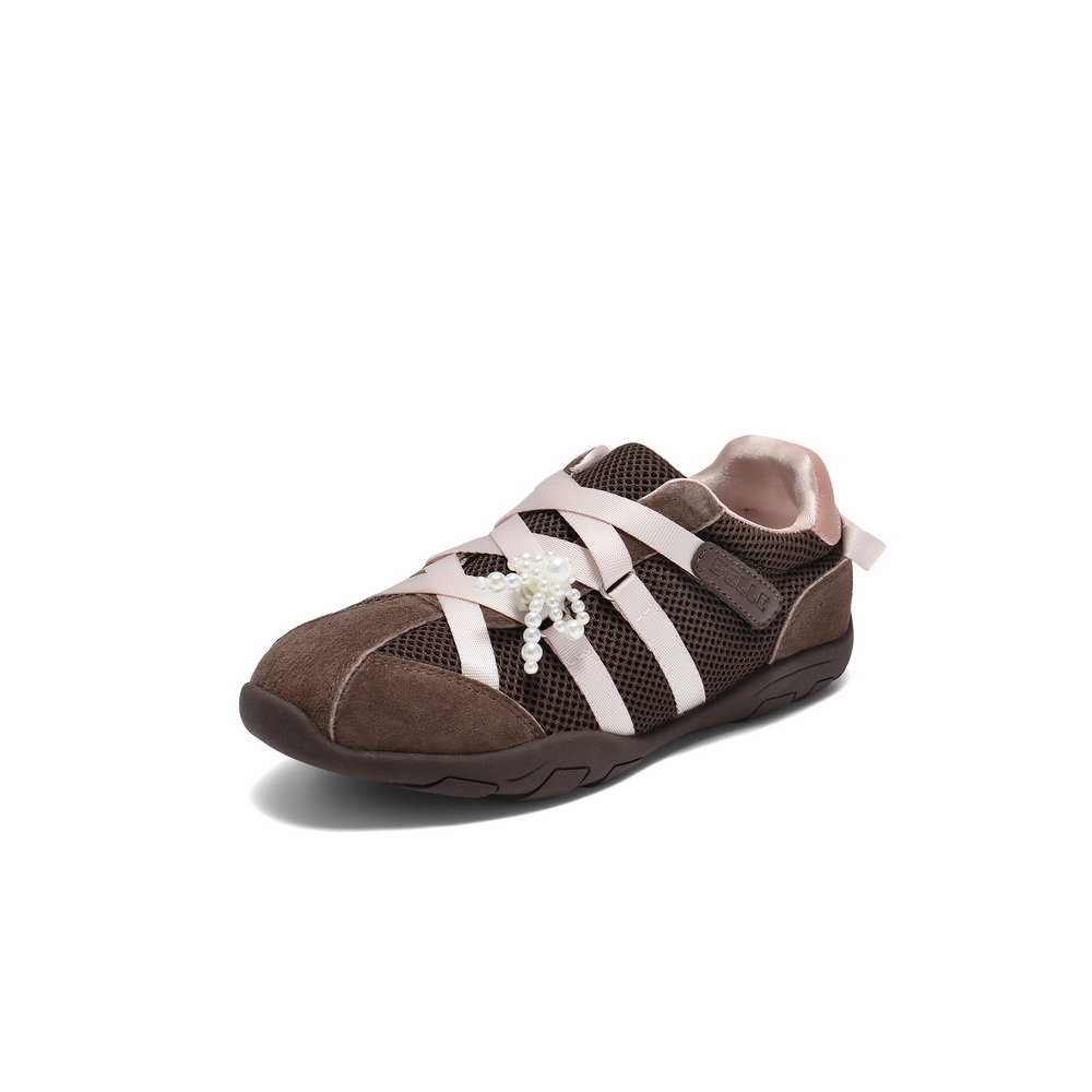 百丽时尚珍珠花休闲鞋童2025秋新商场同款透气网面休闲鞋15230C85