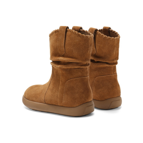 百丽复古绒面休闲靴女2025冬新薄底舒适堆堆休闲短靴B2826DZ5