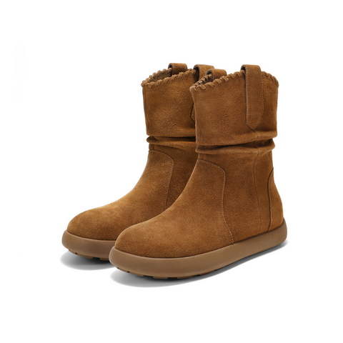 百丽复古绒面休闲靴女2025冬新薄底舒适堆堆休闲短靴B2826DZ5