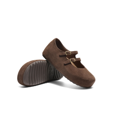 百丽复古绒感勃肯鞋女2025秋新厚底增高双条带玛丽珍鞋B2883CQ5