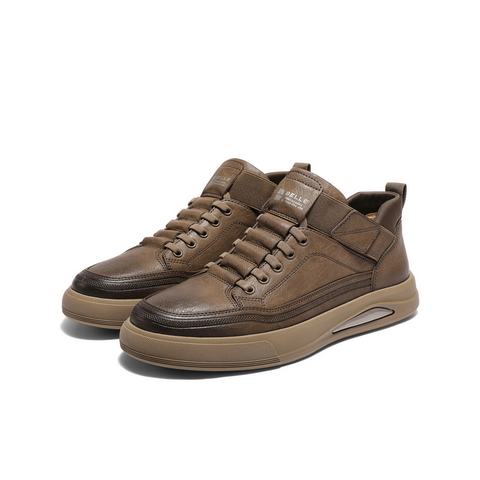 百丽高帮休闲工装鞋男2025新款冬季厚底套脚复古潮搭板鞋D3MA8DM5