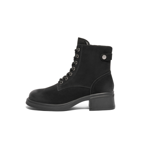 百丽时尚粗跟马丁靴女2025冬新商场同款真皮舒适短靴3NW40DD5