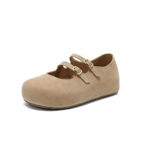 百丽复古绒感勃肯鞋女2025秋新厚底增高双条带玛丽珍鞋B2883CQ5