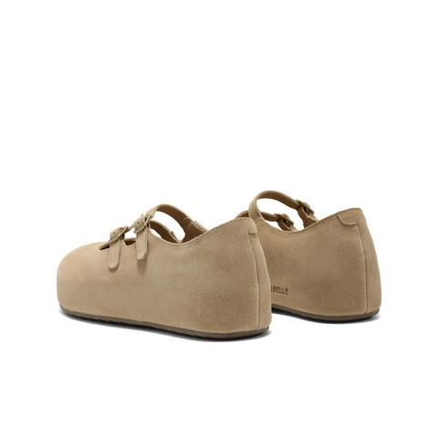 百丽复古绒感勃肯鞋女2025秋新厚底增高双条带玛丽珍鞋B2883CQ5