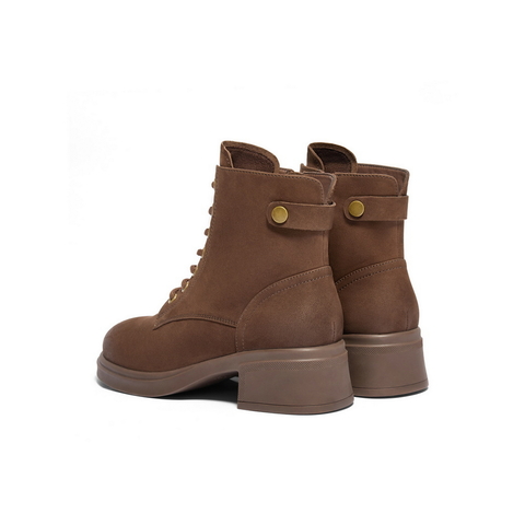 百丽时尚粗跟马丁靴女2025冬新商场同款真皮舒适短靴3NW40DD5