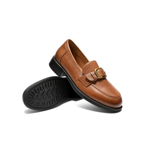 百丽复古风乐福鞋女2025秋新真皮时尚皮带扣通勤单鞋B2885CA5