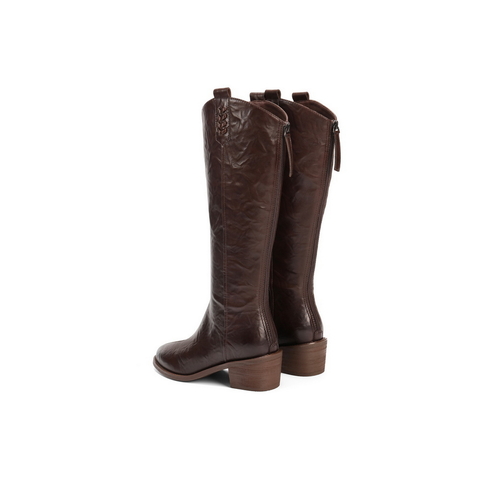 百丽质感显瘦V口时装靴女2025冬新粗跟增高百搭时尚高靴B2880DG5