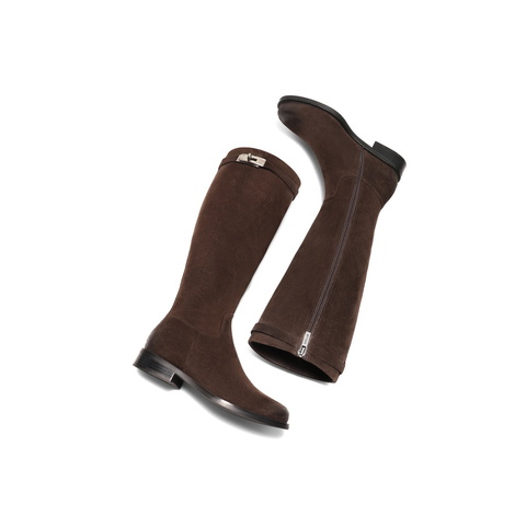 百丽质感骑士靴女2025冬新商场同款真皮百搭高筒靴3QFB8DG5