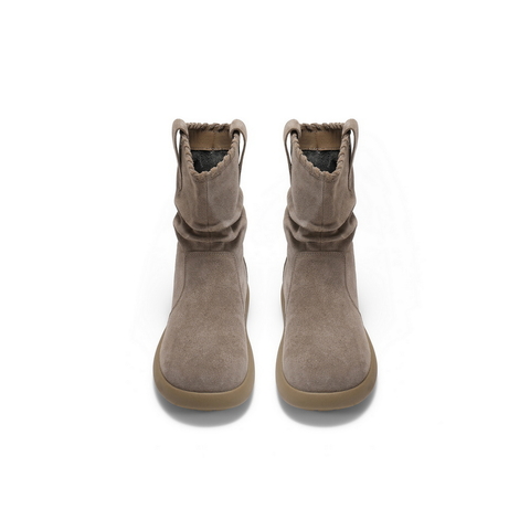 百丽复古绒面休闲靴女2025冬新薄底舒适堆堆休闲短靴B2826DZ5