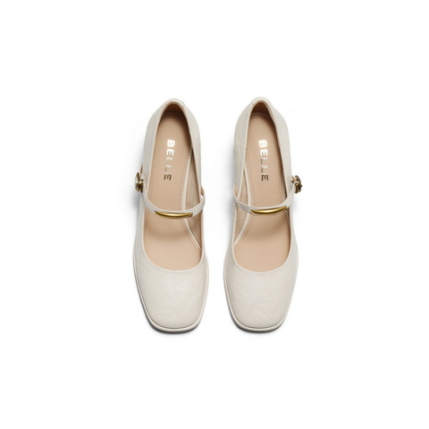 百丽复古时装玛丽珍鞋女2025秋新真皮粗跟增高单鞋B2806CQ5