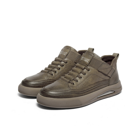 百丽高帮休闲工装鞋男2025新款冬季厚底套脚复古潮搭板鞋D3MA8DM5