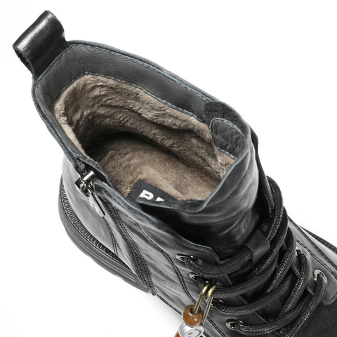 百丽复古质感抓皱面马丁靴女2025冬新商场同款真皮短靴E4W1DDD5