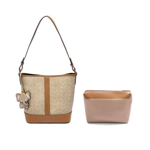 百丽包包女2025秋新商场同款海鸥老花通勤单肩斜挎水桶包JYH25DX5