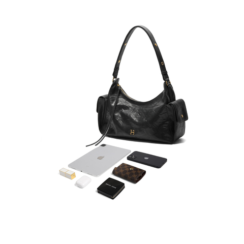 百丽包女25新商场同款手抓纹褶皱肌理HOBO单肩斜挎腋下包X7432CX5