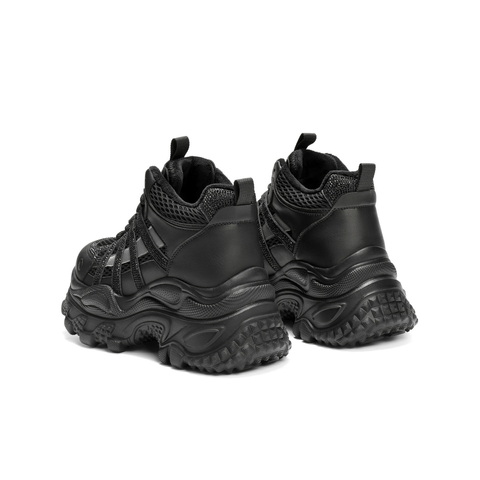 百丽潮酷高帮老爹鞋女2025冬新商场同款厚底加绒休闲鞋E6N1DDD5