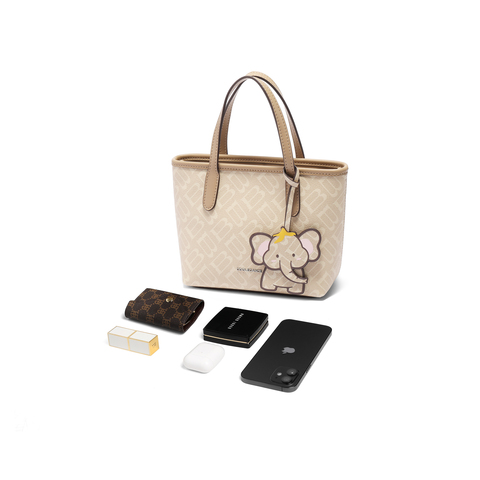 百丽包女25夏商场同款复古老花小飞象斜挎手提小号托特包X7381BX5